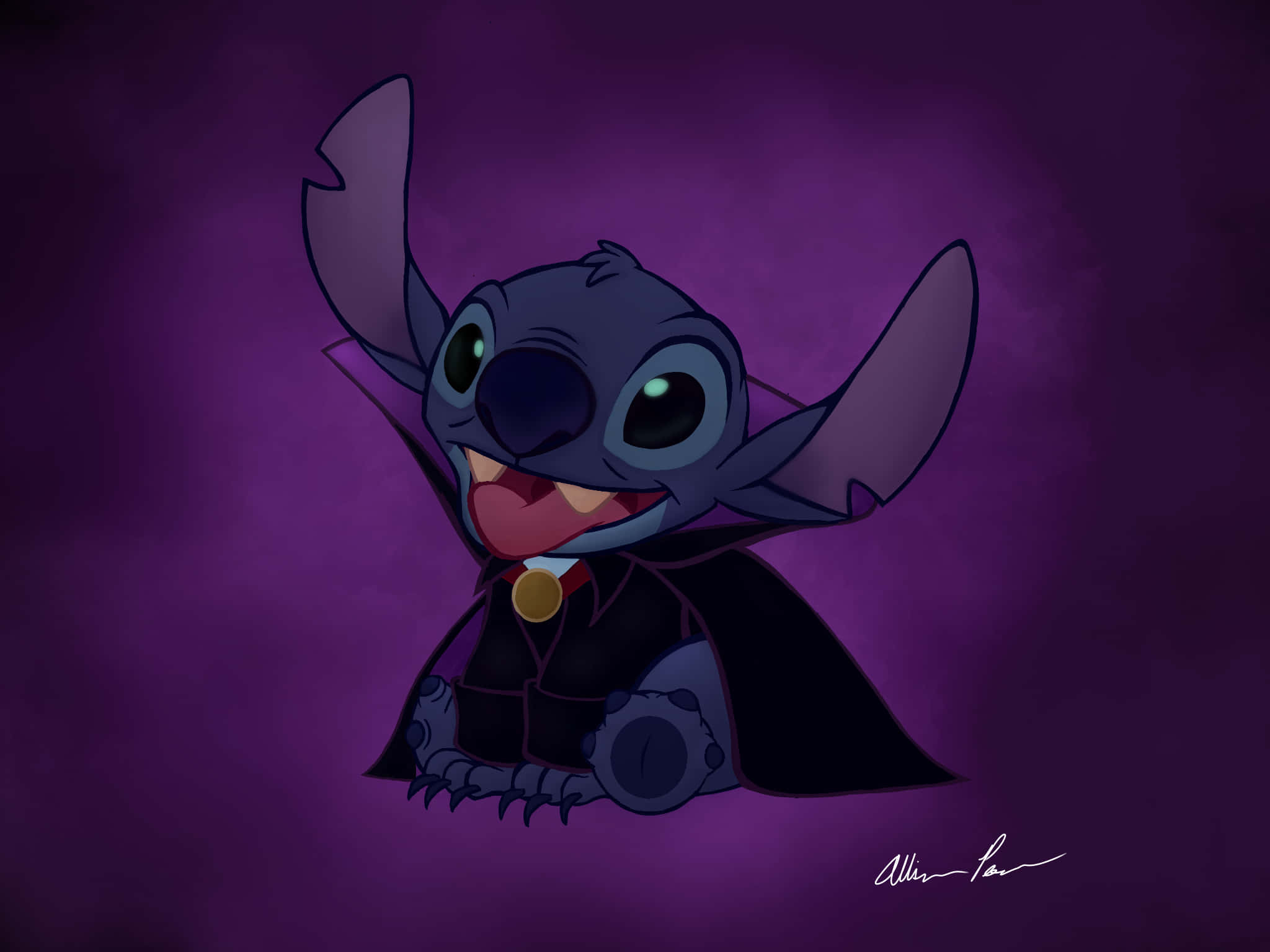 Lilo and Stitch, blue alien, black cape, Full HD Desktop Wallpaper