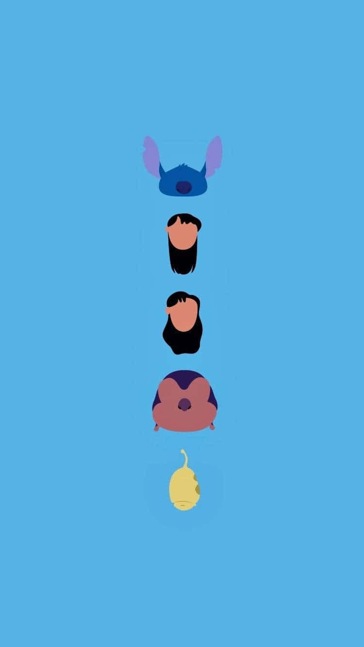 Lilo And Stitch Halloween, minimalist cartoon characters, solid blue background, HD Phone Wallpaper