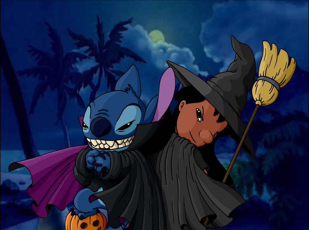 Lilo and Stitch, Halloween, witch, HD Desktop Wallpaper