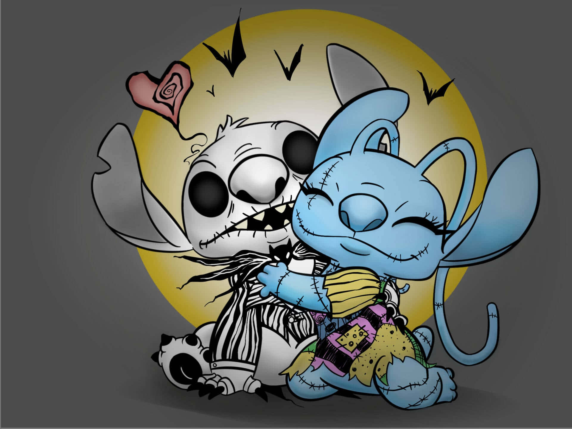 Lilo and Stitch, blue cat, white skull character, Full HD Desktop Wallpaper