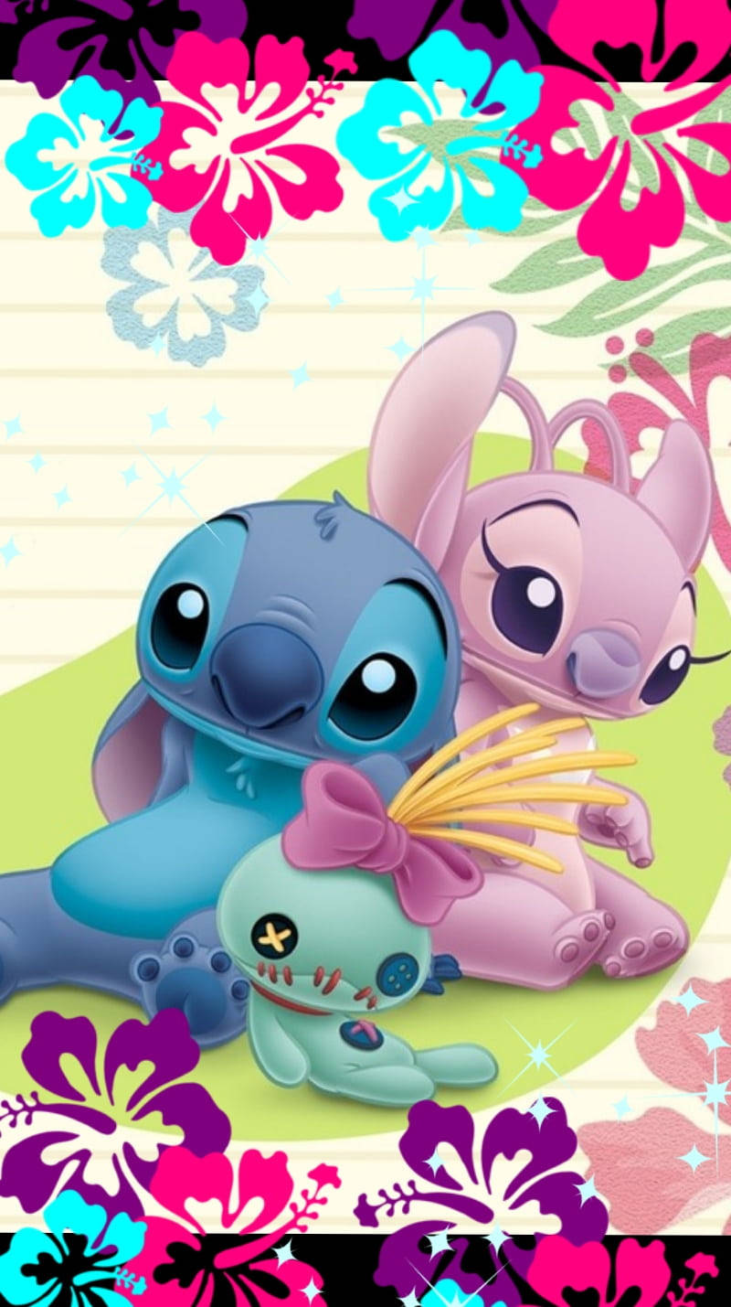 Lilo And Stitch, Stitch, floral borders, HD Phone Wallpaper