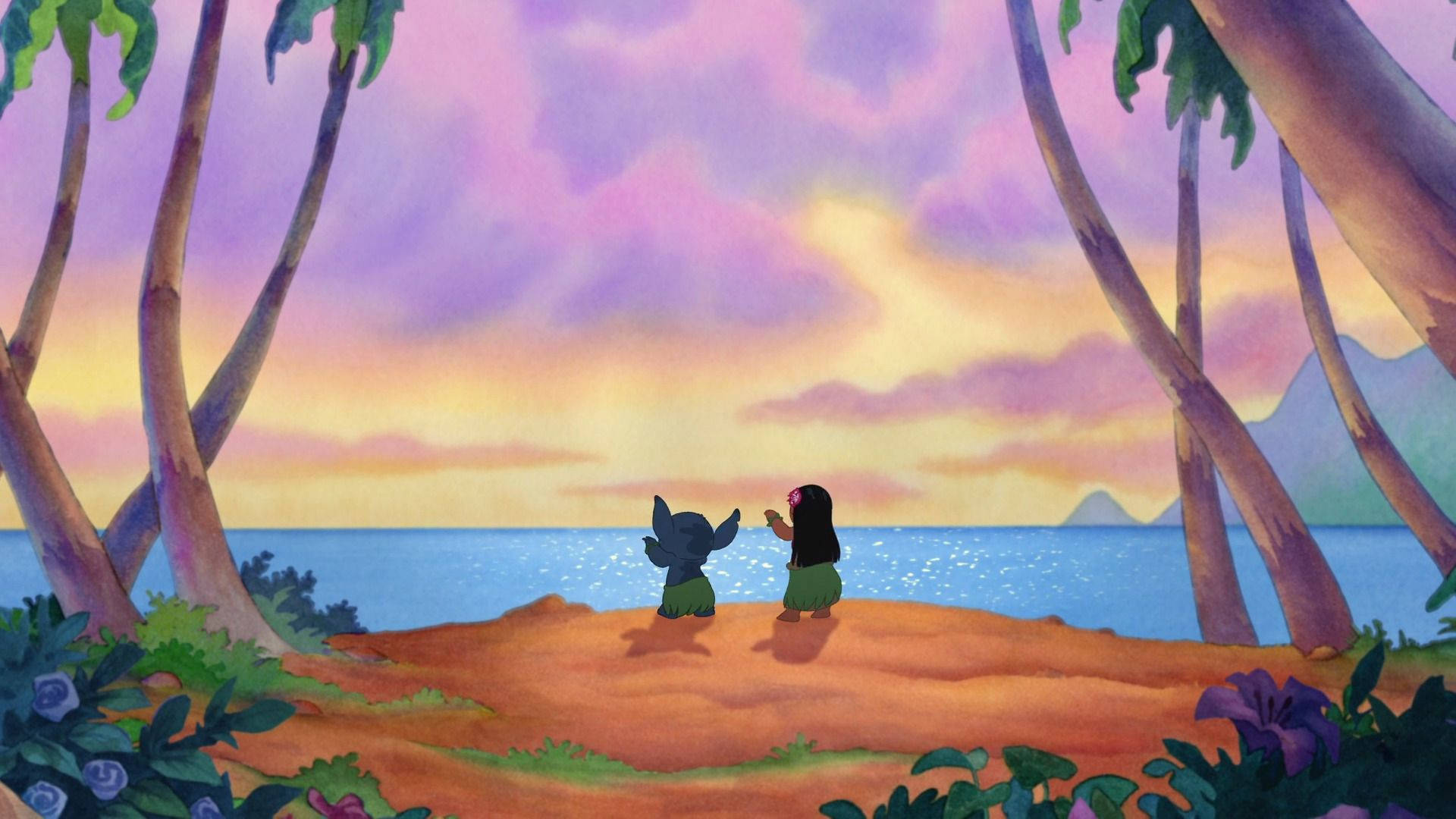 Lilo And Stitch, tropical beach, sunset, Full HD Desktop Wallpaper