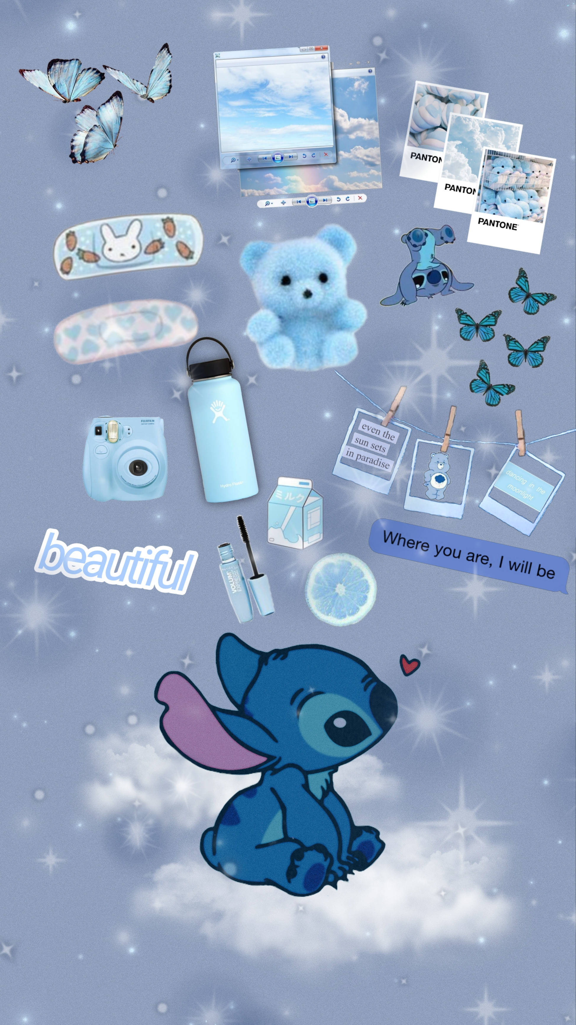 Stitch, baby blue, pastel blue, 2K Phone Wallpaper