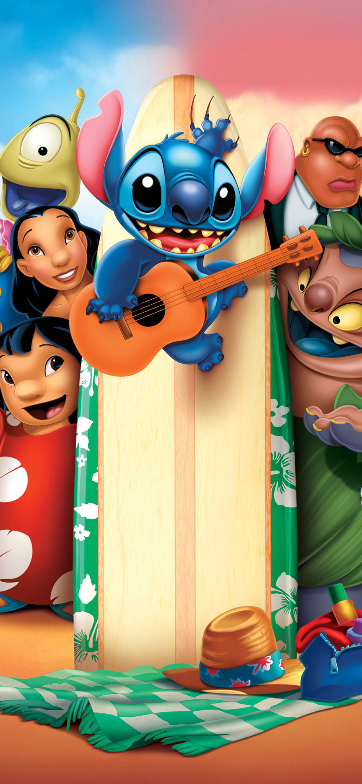 Lilo And Stitch, Stitch, tropical beach, 2K Phone Wallpaper