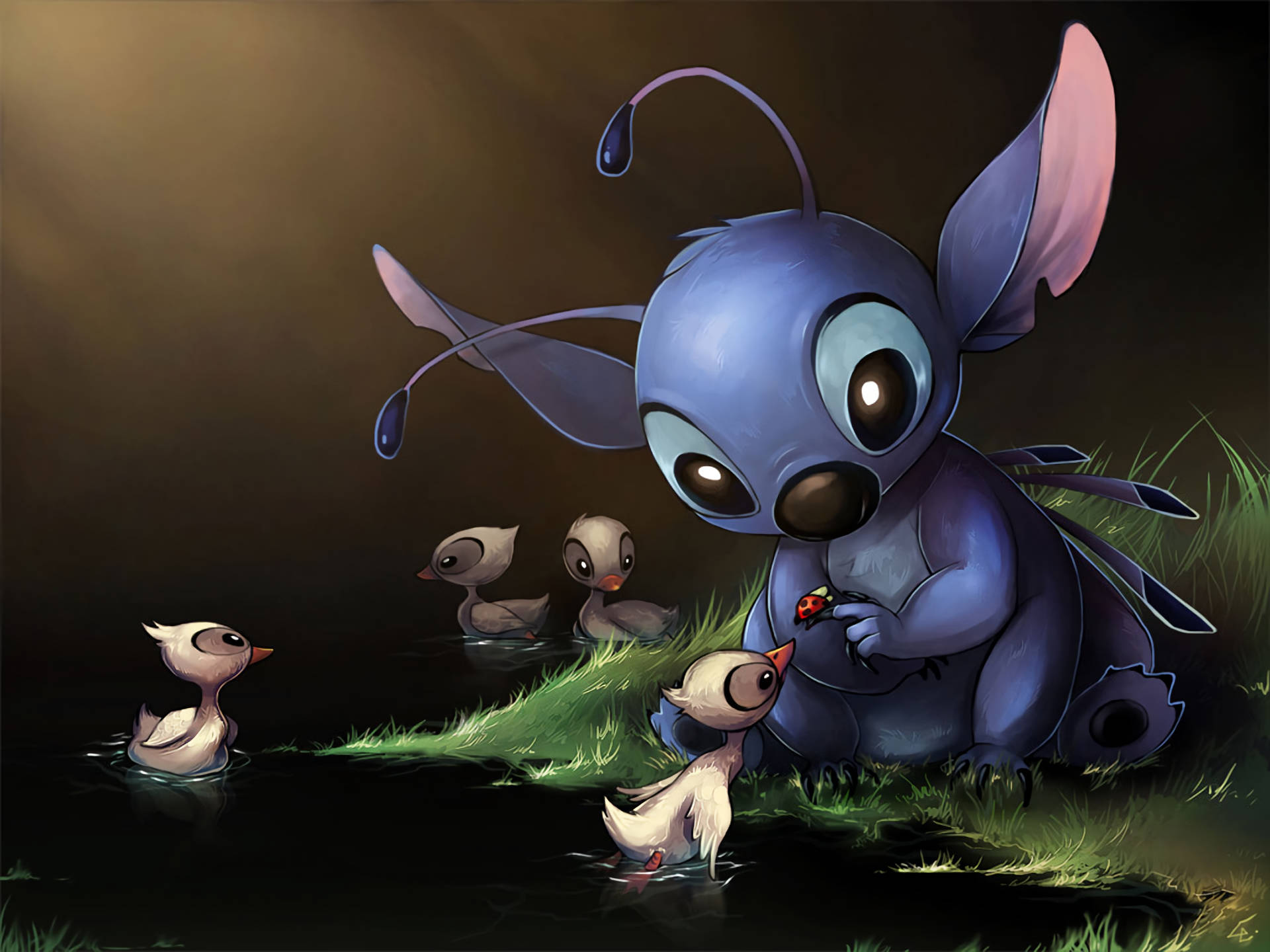 Lilo And Stitch, ducklings, blue alien, Full HD Desktop Wallpaper