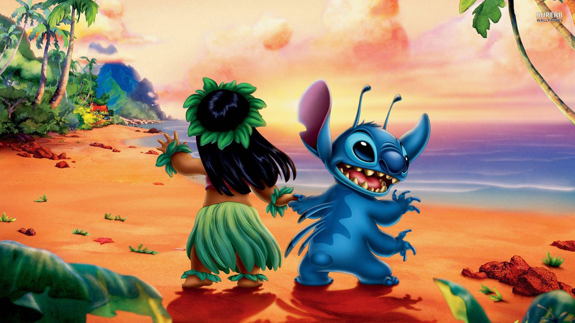 Lilo, Stitch, Hawaiian paradise, Full HD Desktop Wallpaper