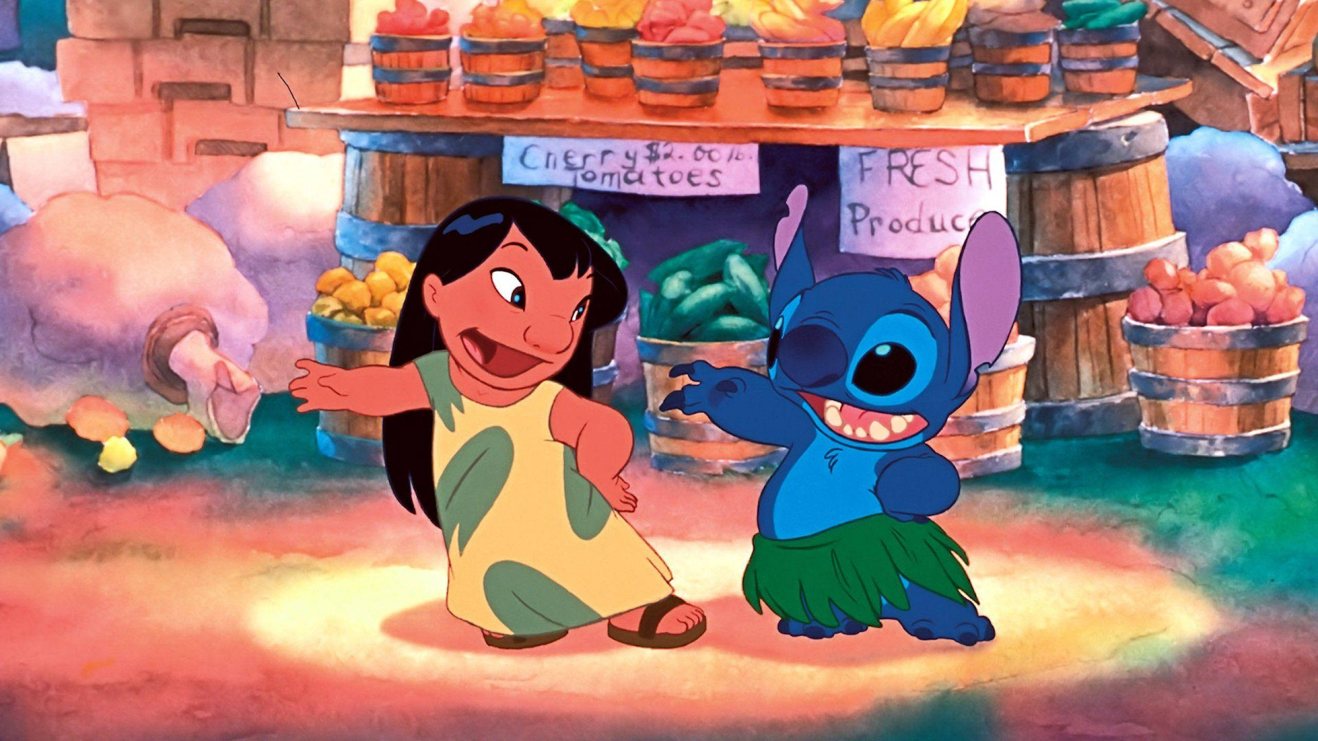 Lilo, Stitch, sunset, 2K Desktop Wallpaper