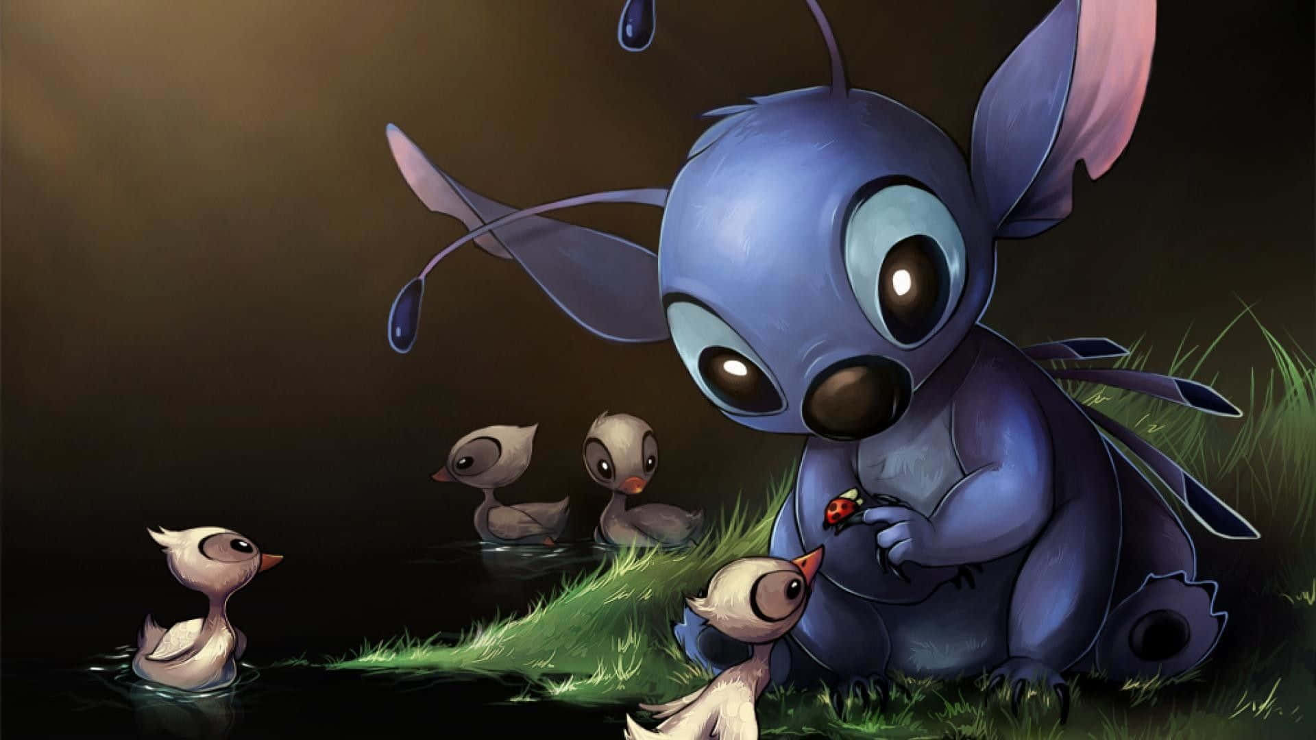 Lilo Stitch, blue alien, large eyes, Full HD Desktop Wallpaper