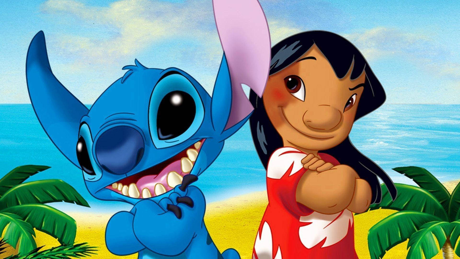 Lilo, Stitch, tropical beach, Full HD Desktop Wallpaper