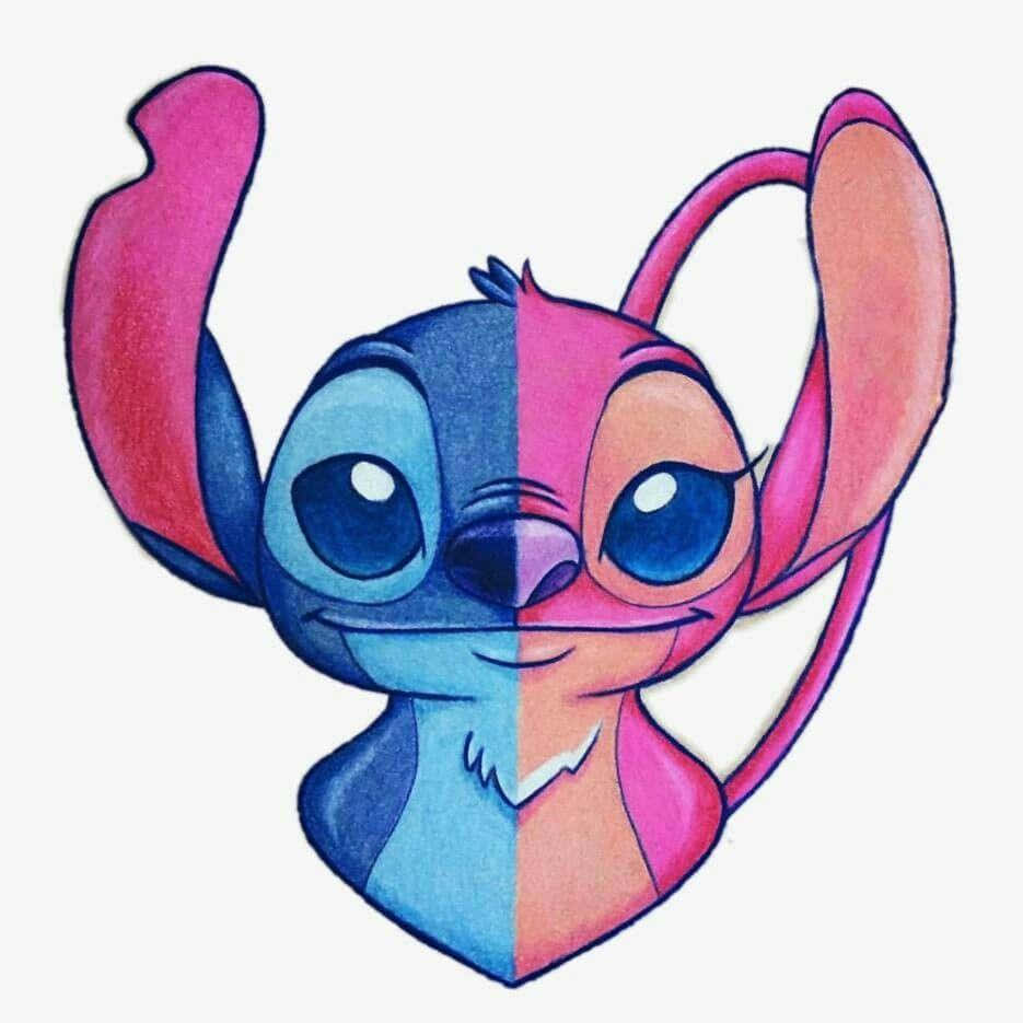 Stitch, blue, pink, SD Desktop Wallpaper
