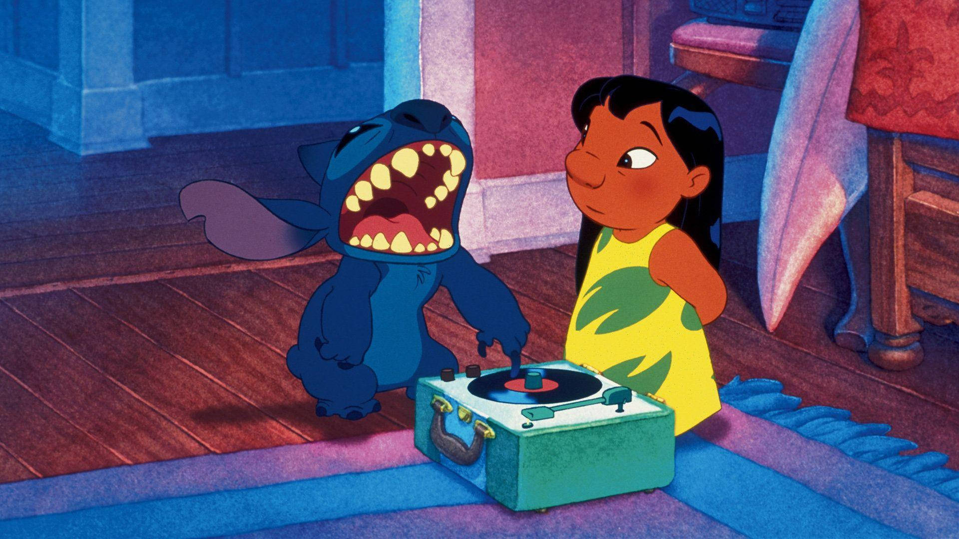 Lilo, Stitch, record player, Full HD Desktop Wallpaper