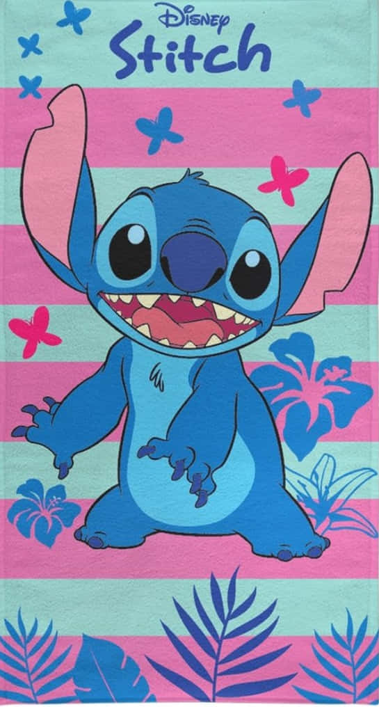 Stitch, Lilo & Stitch, pink and teal striped background, SD Phone Wallpaper
