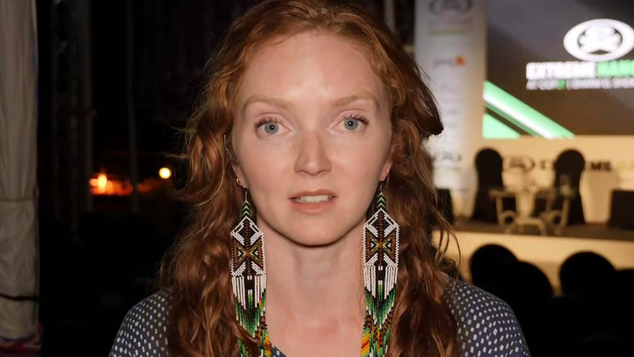 Lily Cole, red hair, large beaded earrings, Full HD Desktop Wallpaper