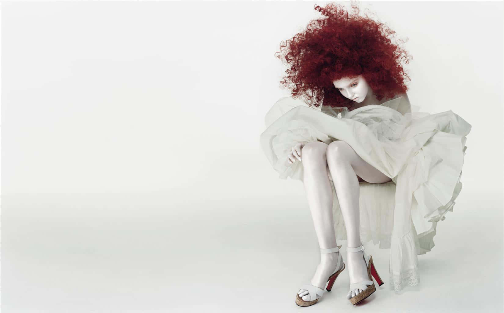 Lily Cole, vintage fashion photoshoot, vibrant red curls, HD Desktop Wallpaper
