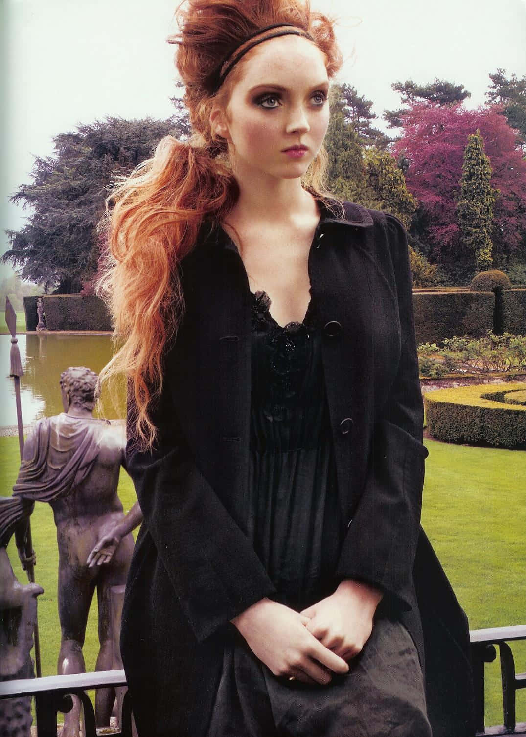 Lily Cole, fiery red hair, dark eyes, HD Phone Wallpaper