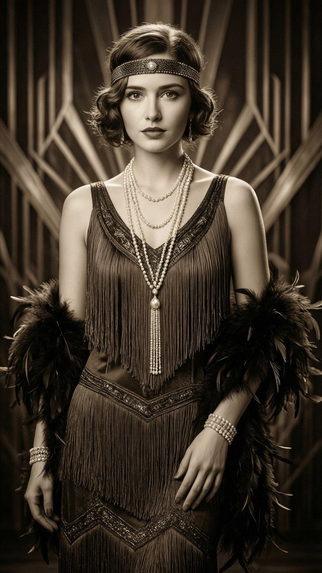 Lily Collins, 1920s flapper, sepia tones, Full HD Phone Wallpaper