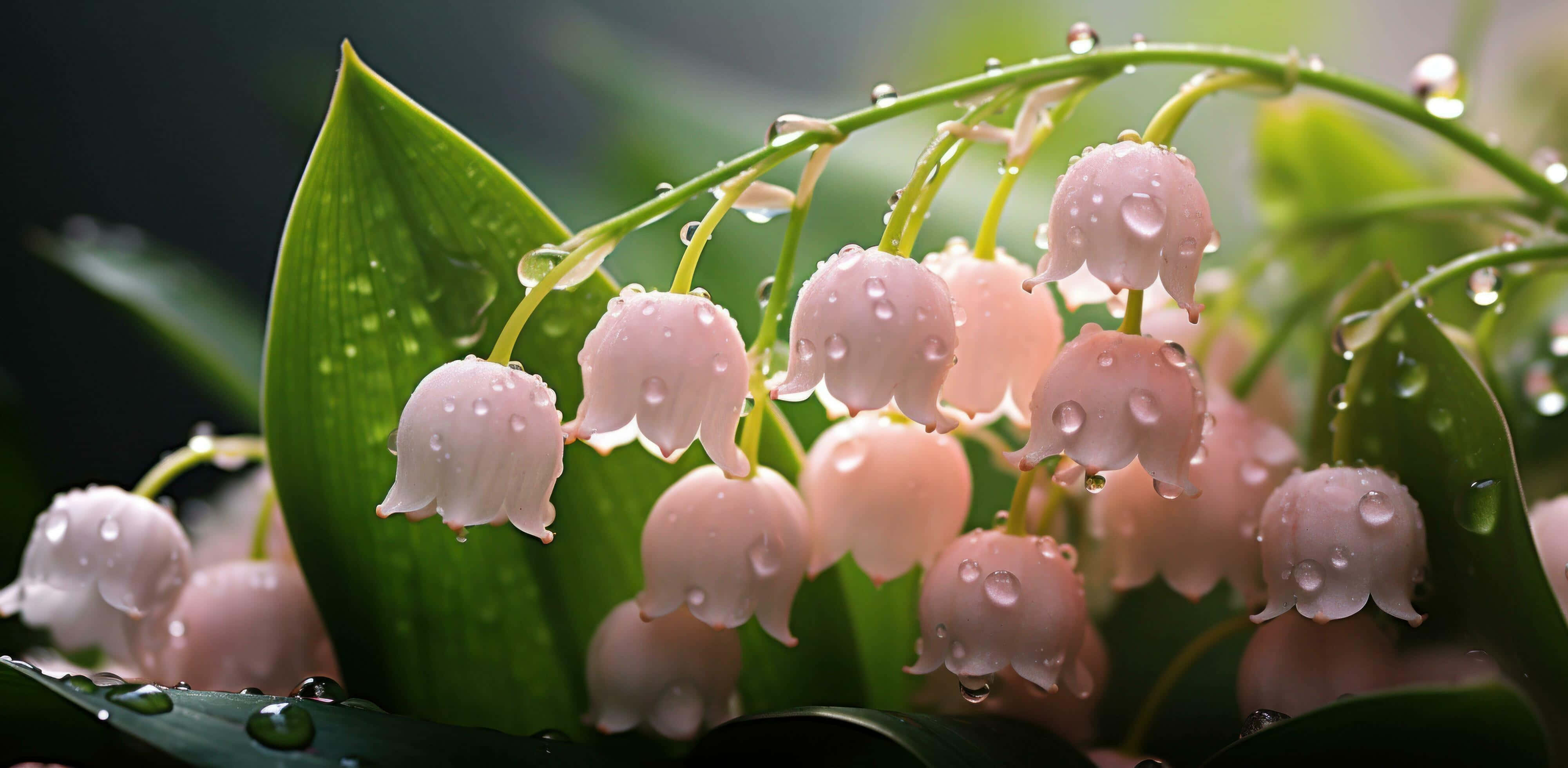 Lily of the Valley, dewdrops, pink lily of the valley flowers, 4K Desktop Wallpaper