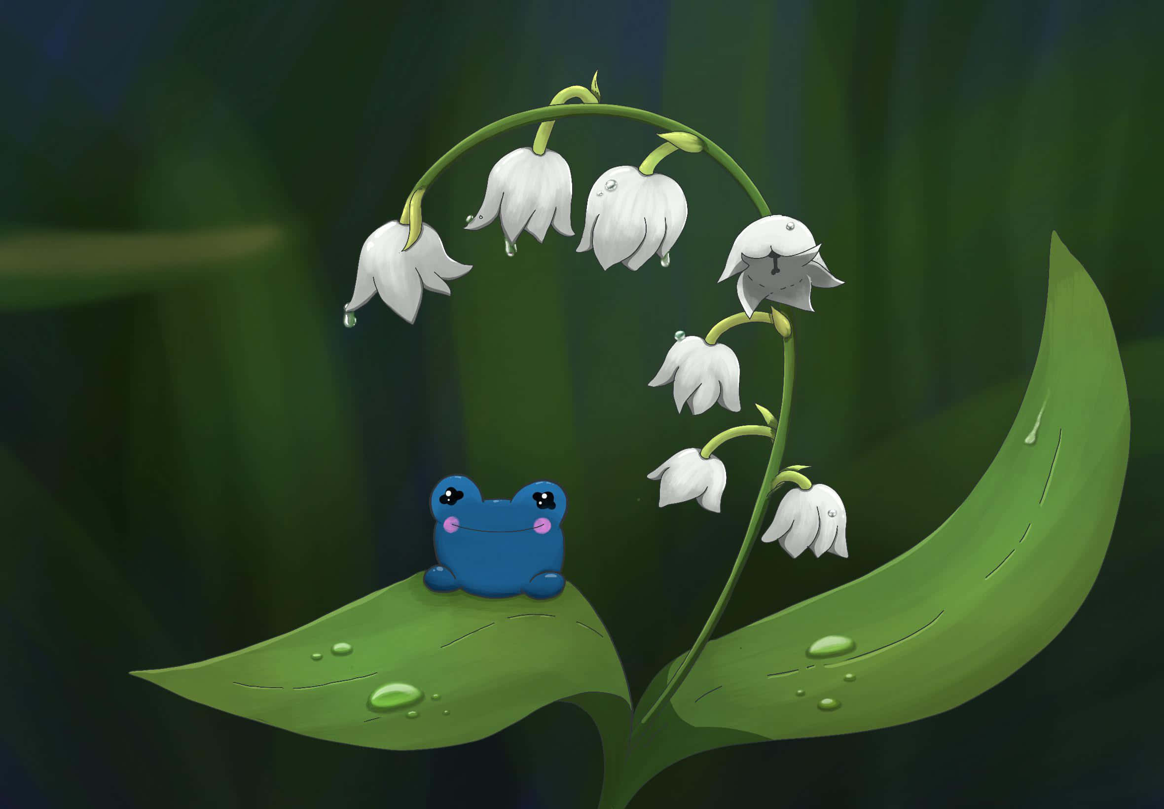 Lily of the Valley, blue frog, pink cheeks, Full HD Desktop Wallpaper