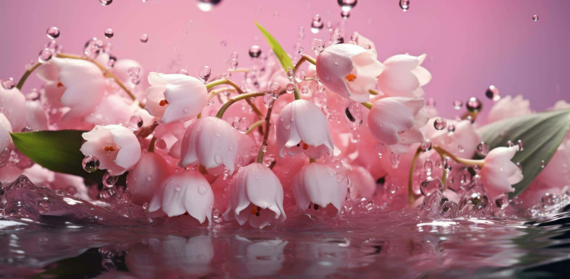 Lily of the Valley, water droplets, pink lily of the valley flowers, Full HD Desktop Wallpaper