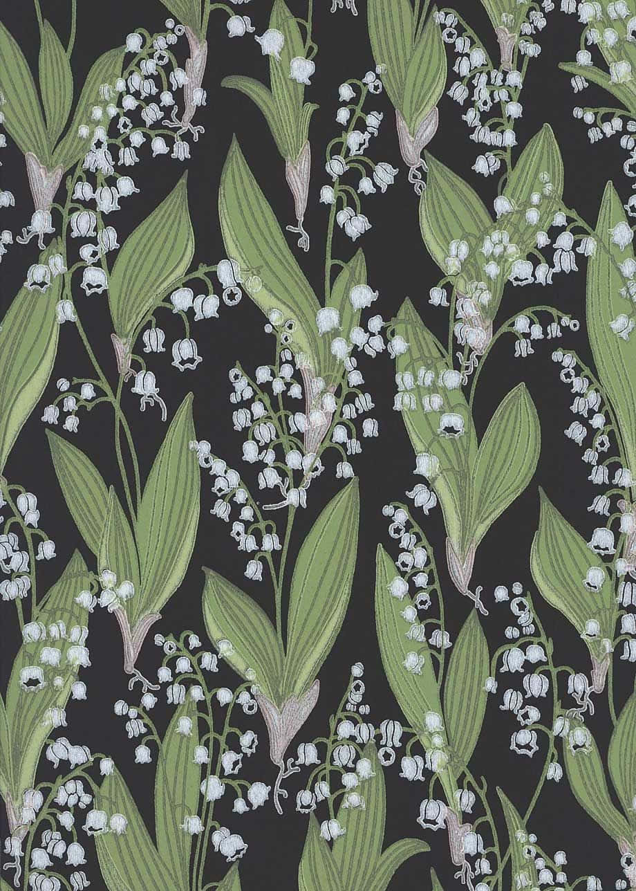 Lily of the Valley, dark charcoal background, repeating pattern, HD Phone Wallpaper