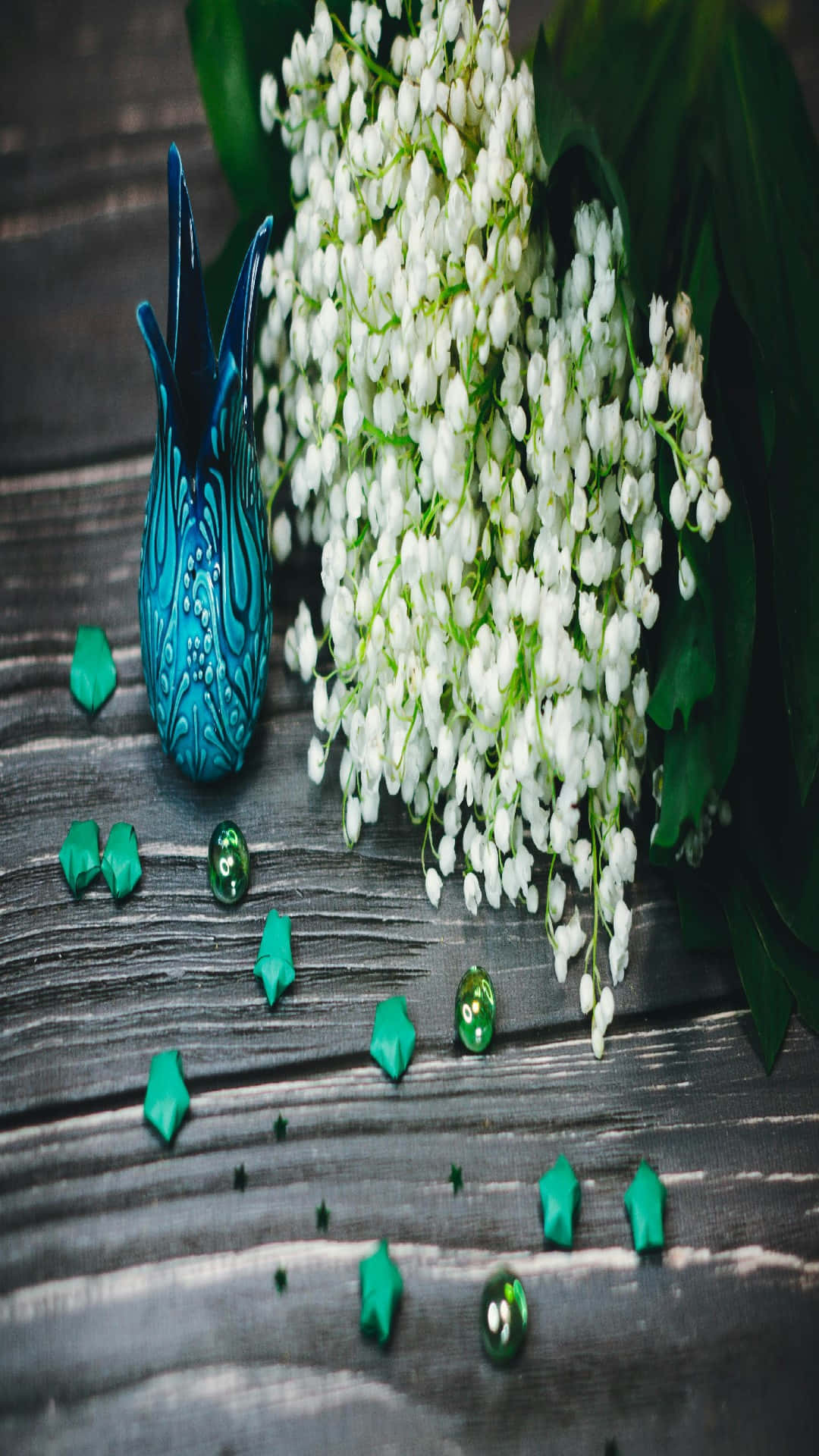 Lily Of The Valley, white lily of the valley flowers, blue ceramic vase, Full HD Phone Wallpaper