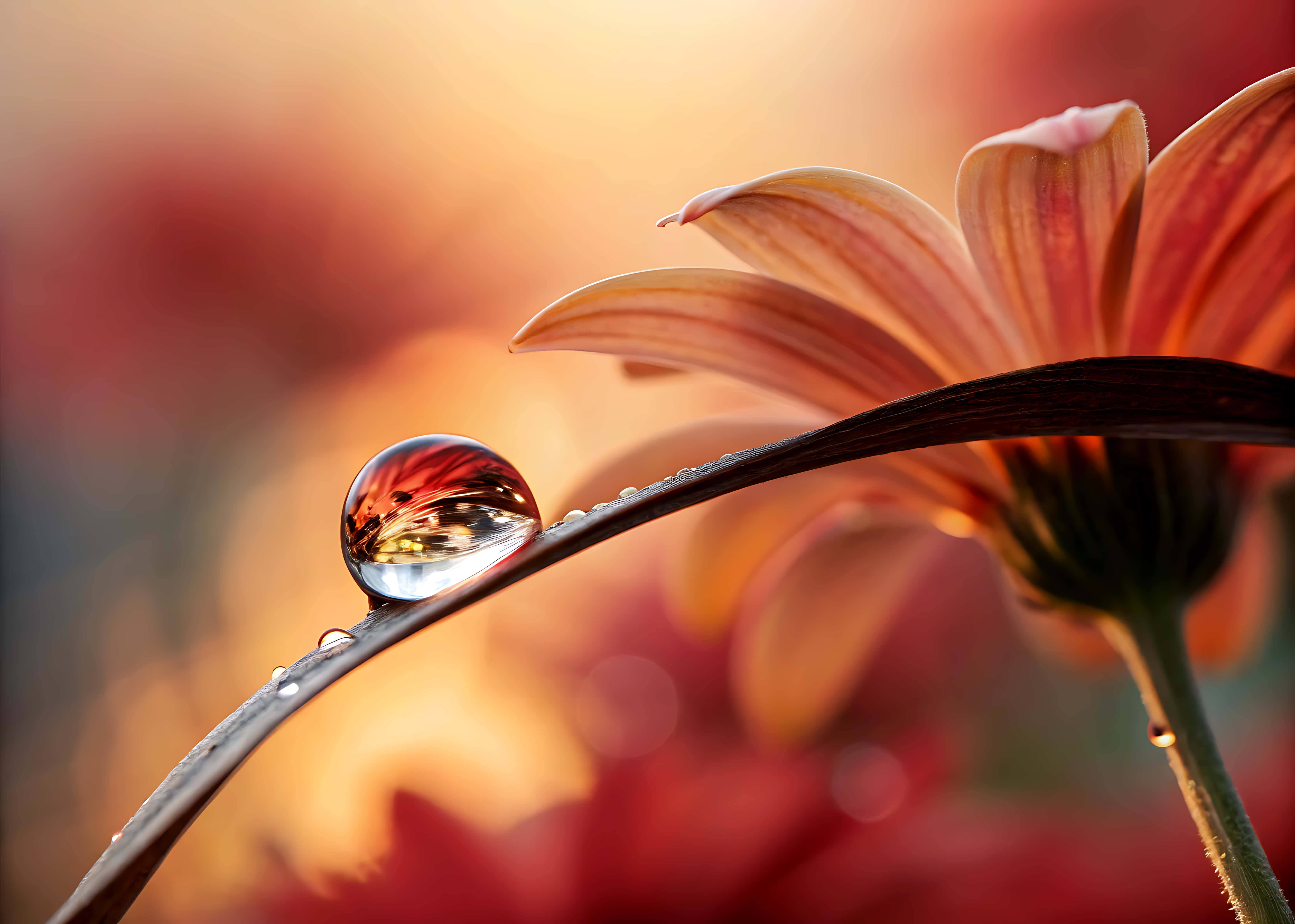 orange lily blossom, dewdrop, warm sunset sky, 5K Desktop Wallpaper