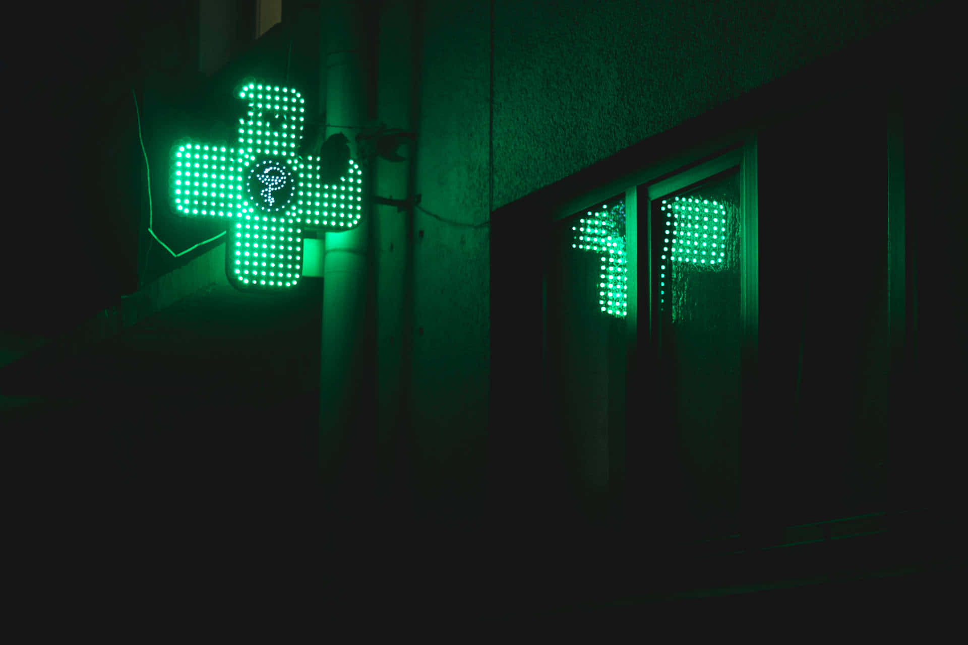 Lime Green Aesthetic, neon cross sign, glowing green LED cross, Full HD Desktop Wallpaper