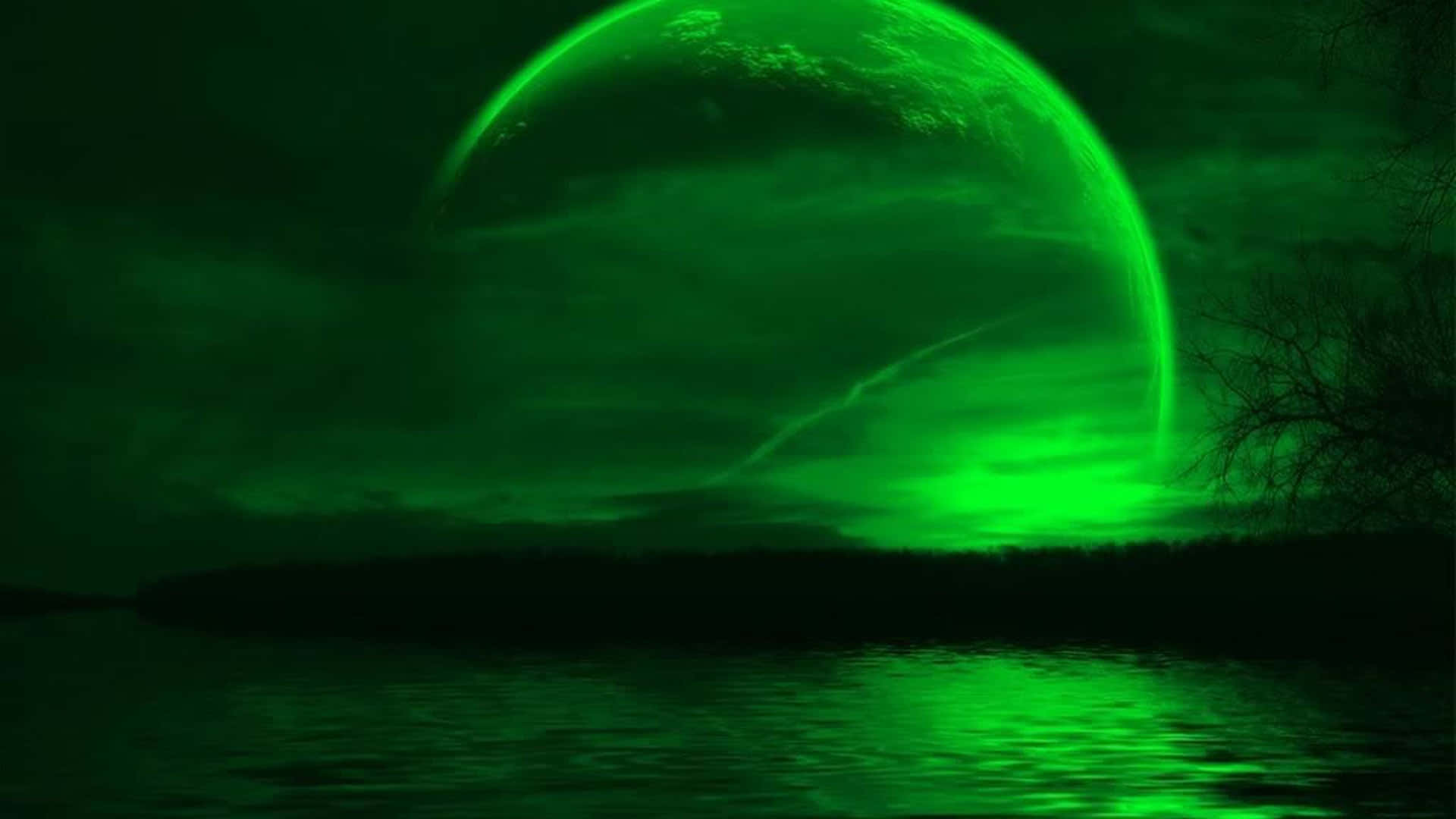 Lime Green Aesthetic, Moon, glowing green planet, Full HD Desktop Wallpaper