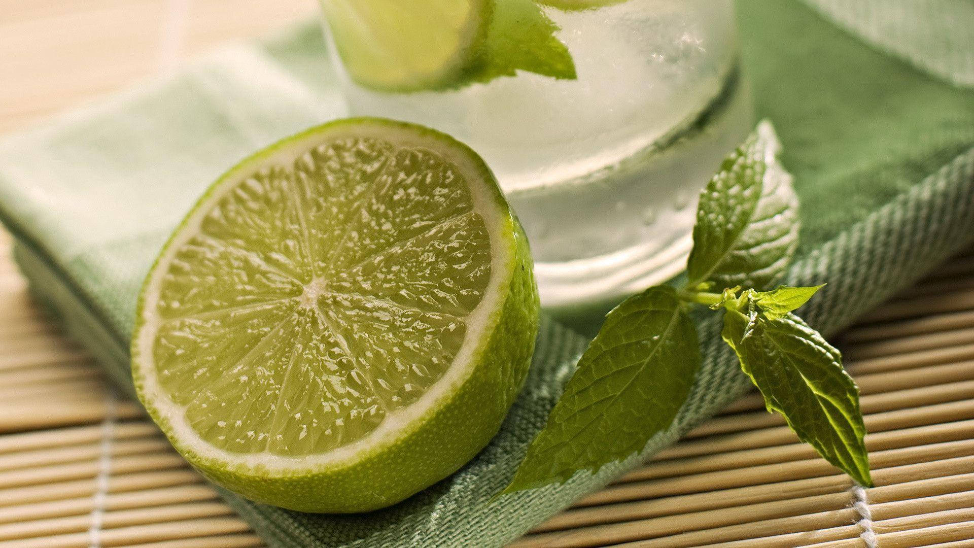 lime, mint leaves, glass, Full HD Desktop Wallpaper