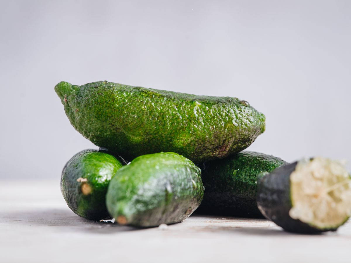 finger limes, pale flesh, soft gray background, SD Desktop Wallpaper