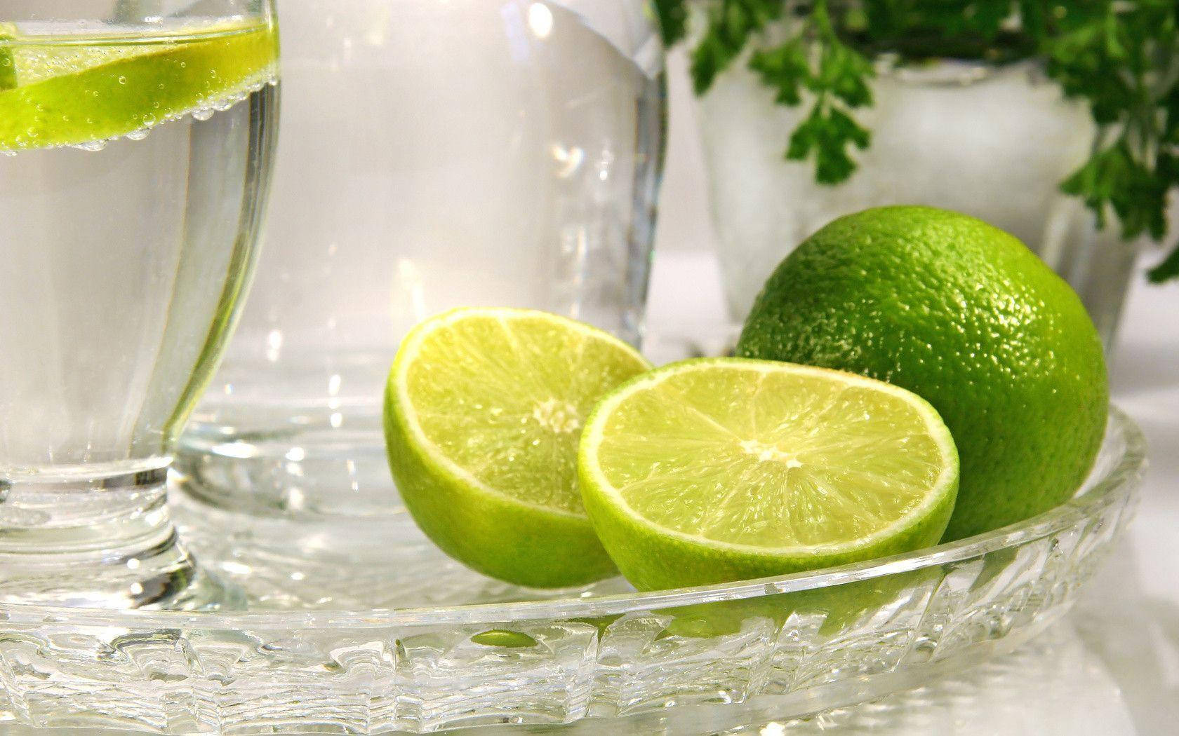 Fresh Lime Water, crystal tray, sparkling water, HD Desktop Wallpaper