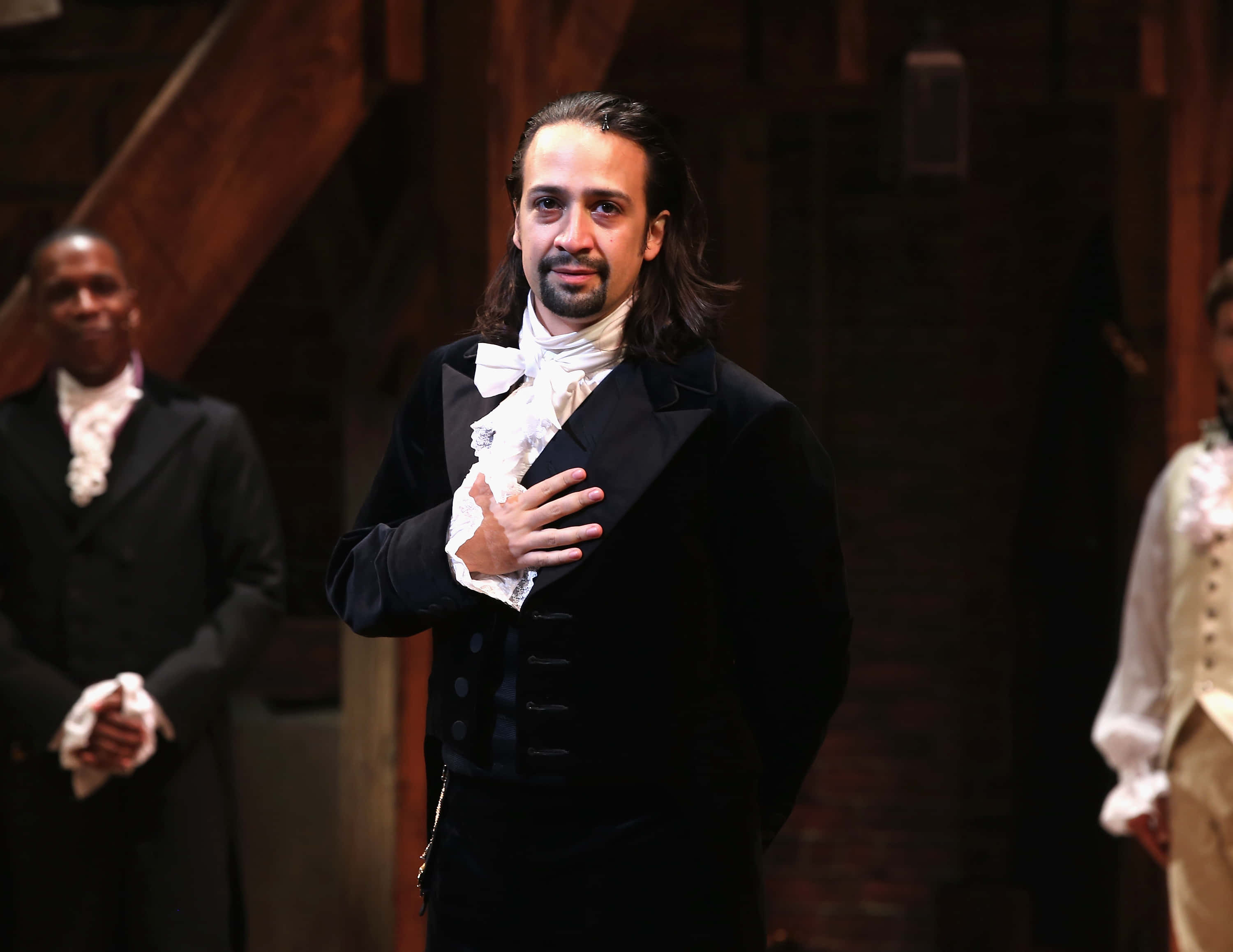 Lin-manuel Miranda, 18th-century black coat, white cravat, 2K Desktop Wallpaper