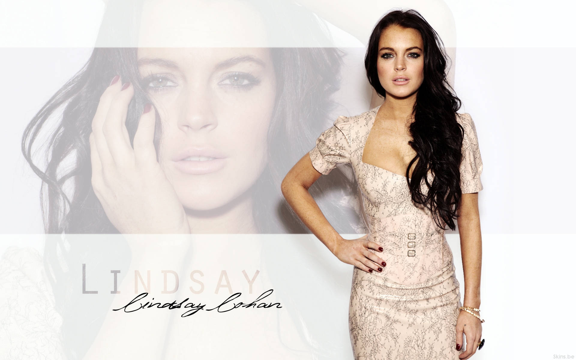Lindsay Lohan, lace dress, faded close-up, Full HD Desktop Wallpaper