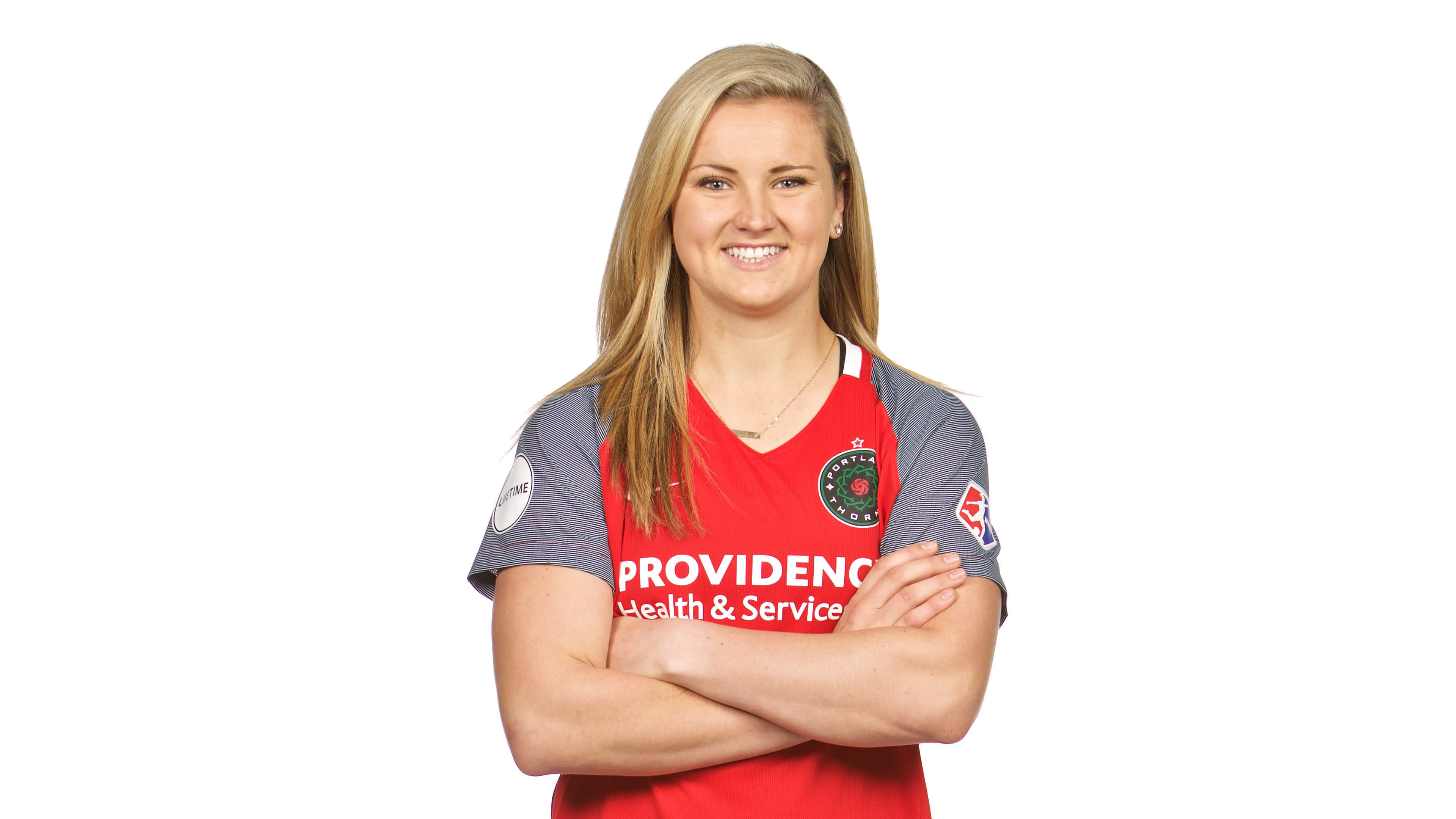 Lindsey Horan, red and gray sports jersey, blonde woman, 4K Desktop Wallpaper