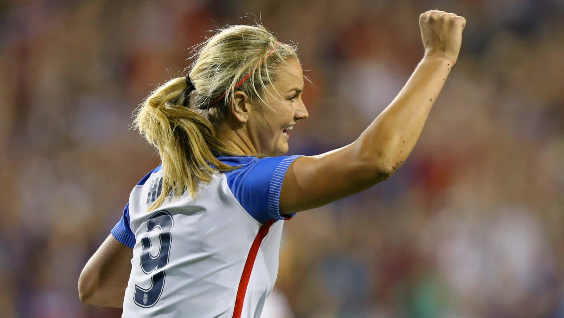 Lindsey Horan, white and blue jersey, number 9, Full HD Desktop Wallpaper