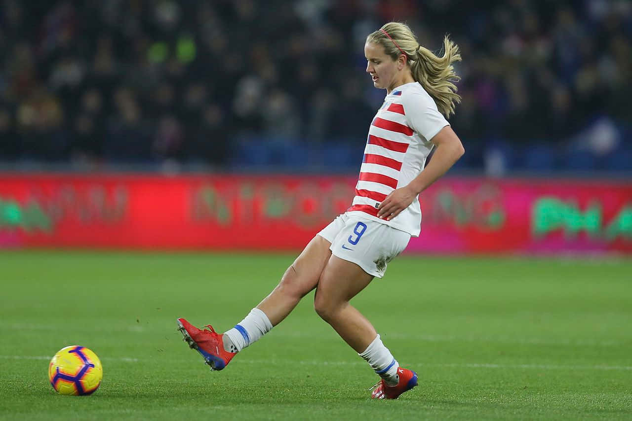Lindsey Horan, red white striped jersey, colorful ball, HD Desktop Wallpaper