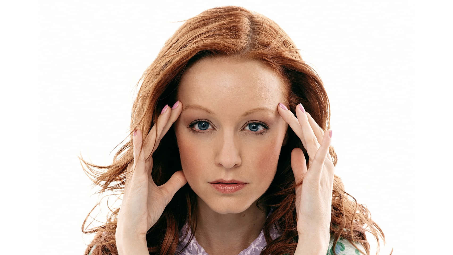 Lindy Booth, vibrant red hair, blue eyes, Full HD Desktop Wallpaper