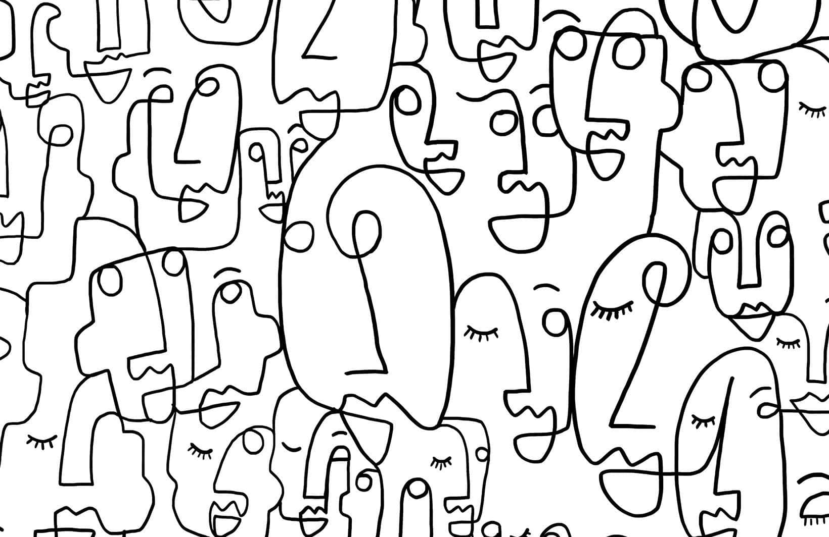 Line Art, abstract faces, black and white, HD Desktop Wallpaper