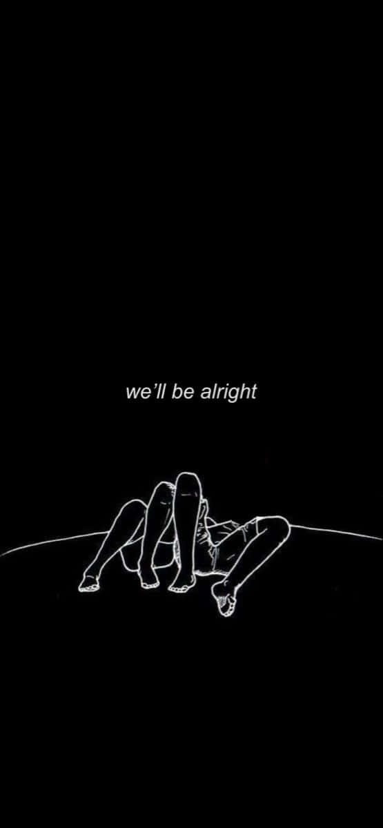 Duplicitous Couple, white line drawing, curved horizon, SD Phone Wallpaper