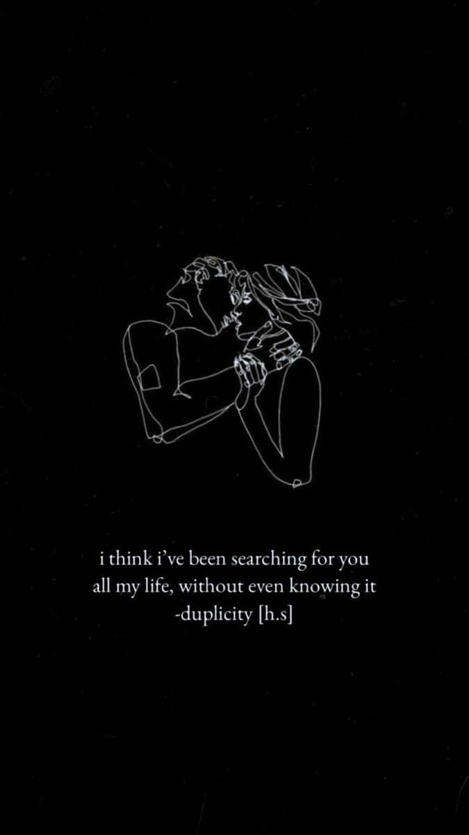 Duplicitous Quote Phone, minimalist white line drawing, two people embracing, SD Phone Wallpaper