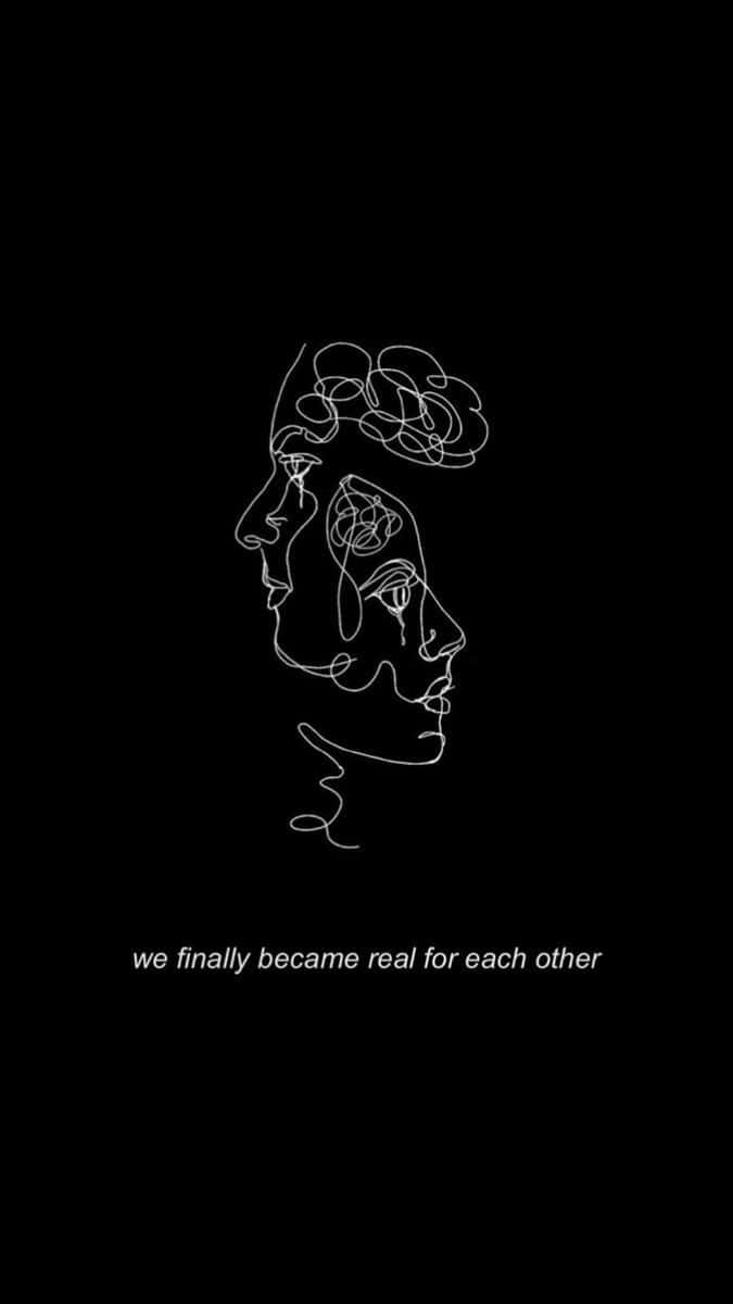 duplicitous face, white line drawing, black background, SD Phone Wallpaper