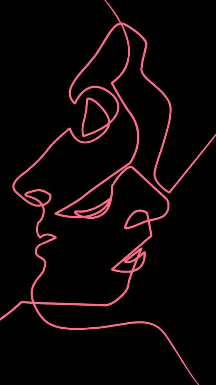 glowing pink line, human face, stark black background, HD Phone Wallpaper
