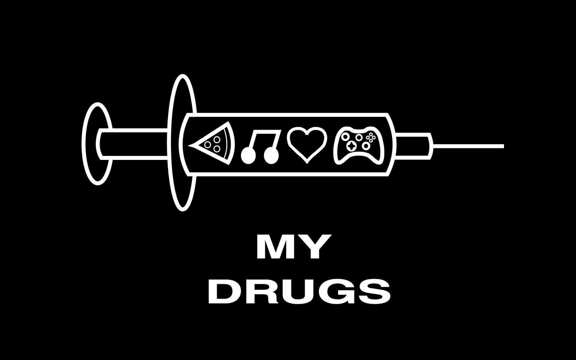 white line-art syringe, pizza music heart, game controller icons, Full HD Desktop Wallpaper