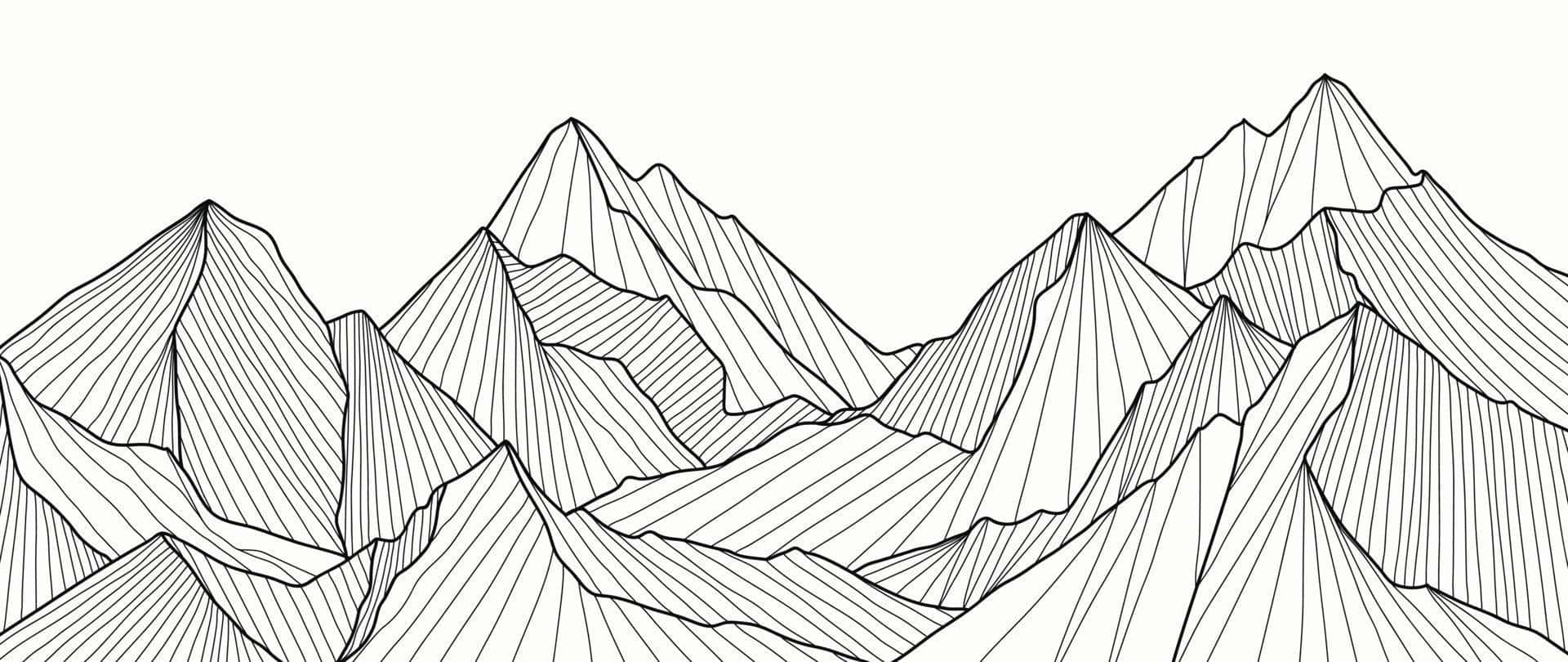 abstract geometric line vector art, minimalist black and white line drawing, jagged mountain peaks, Full HD Desktop Wallpaper