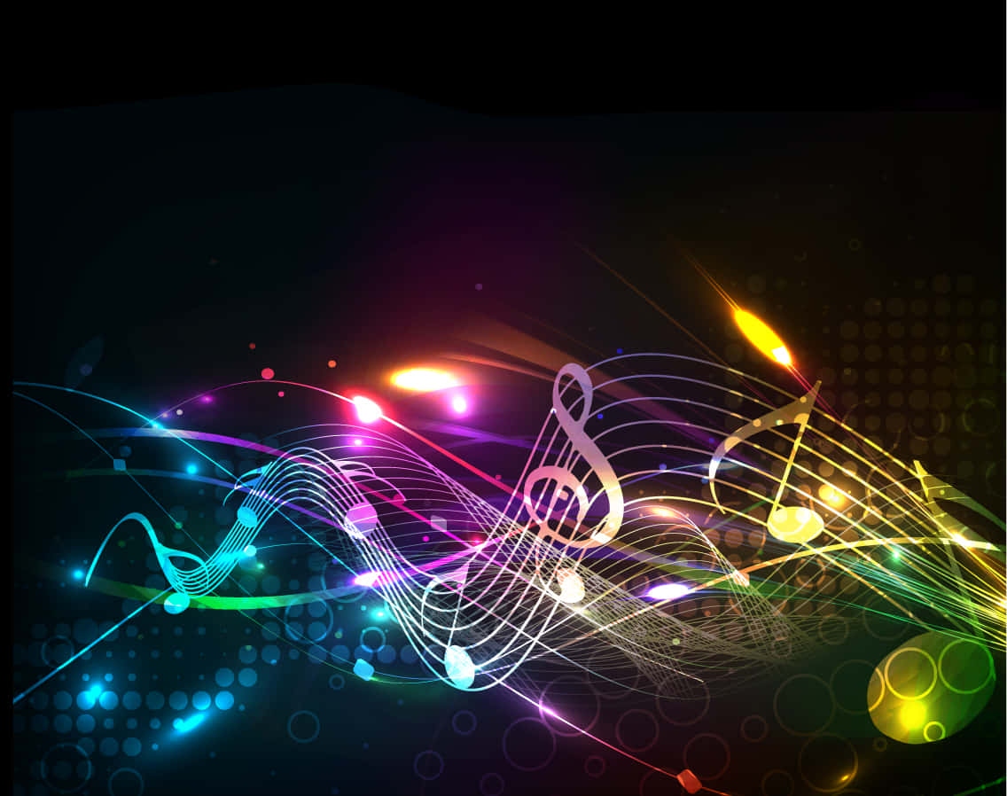 neon musical notes, glowing lines, dark background, SD Desktop Wallpaper