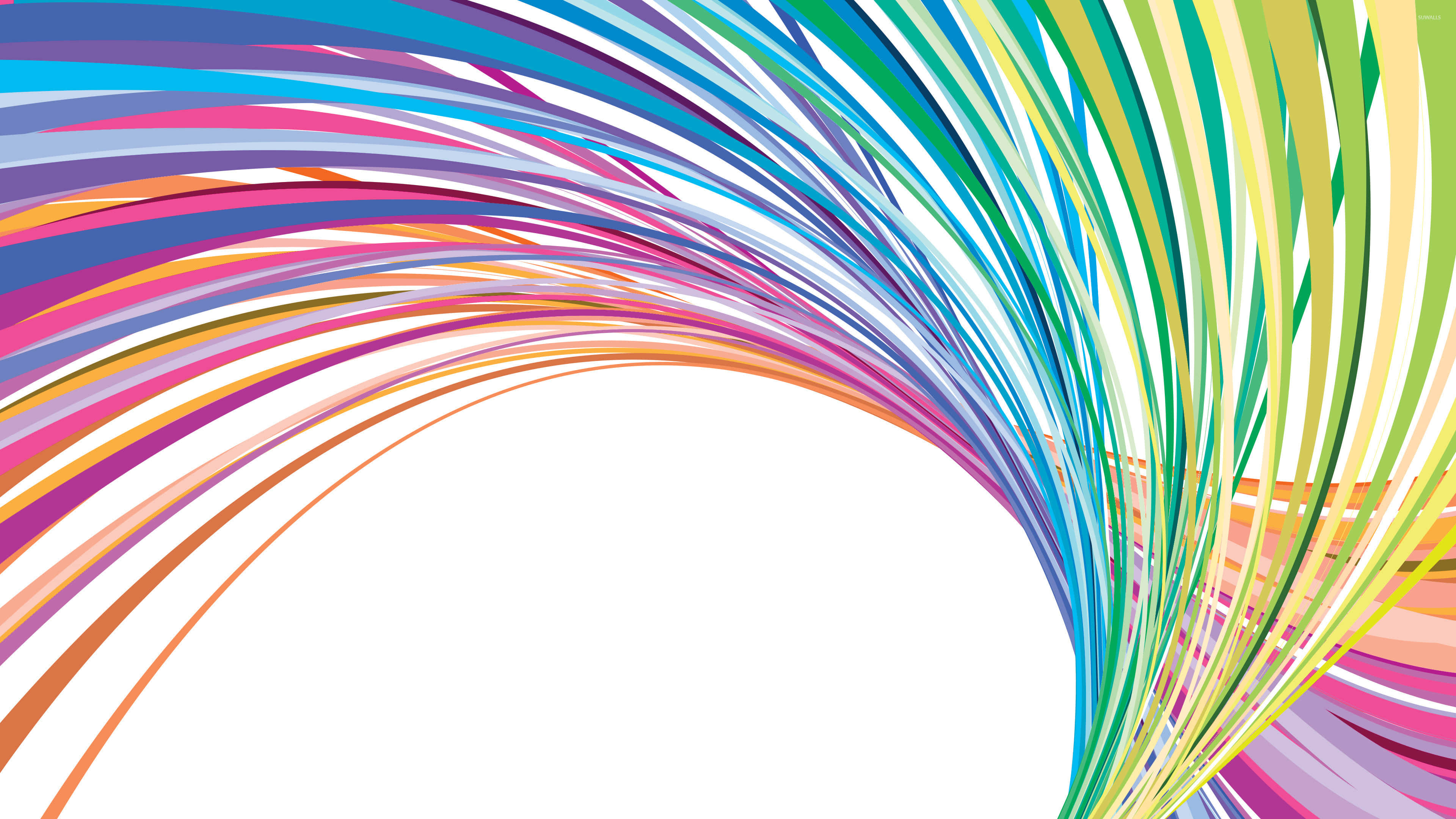 colorful abstract line art, vibrant multicolored streaks, stark white background, 4K Desktop Wallpaper