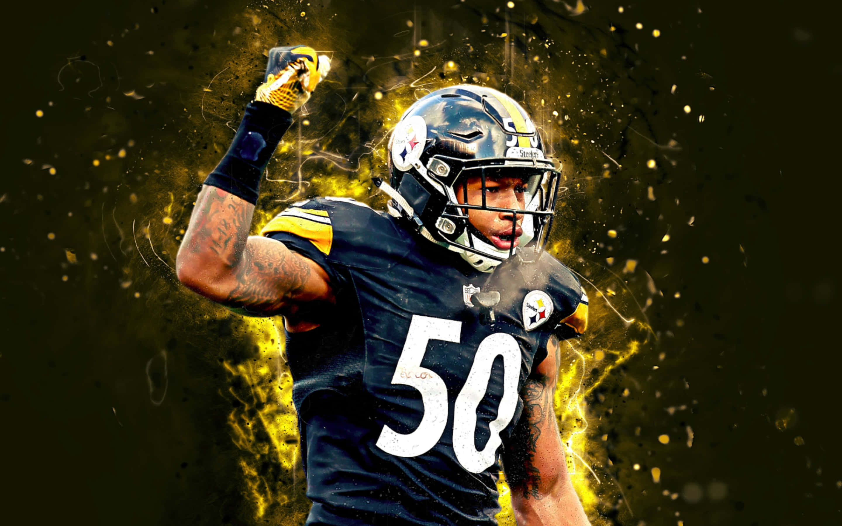 Linebacker, black and gold uniform, number 50, 2K Desktop Wallpaper
