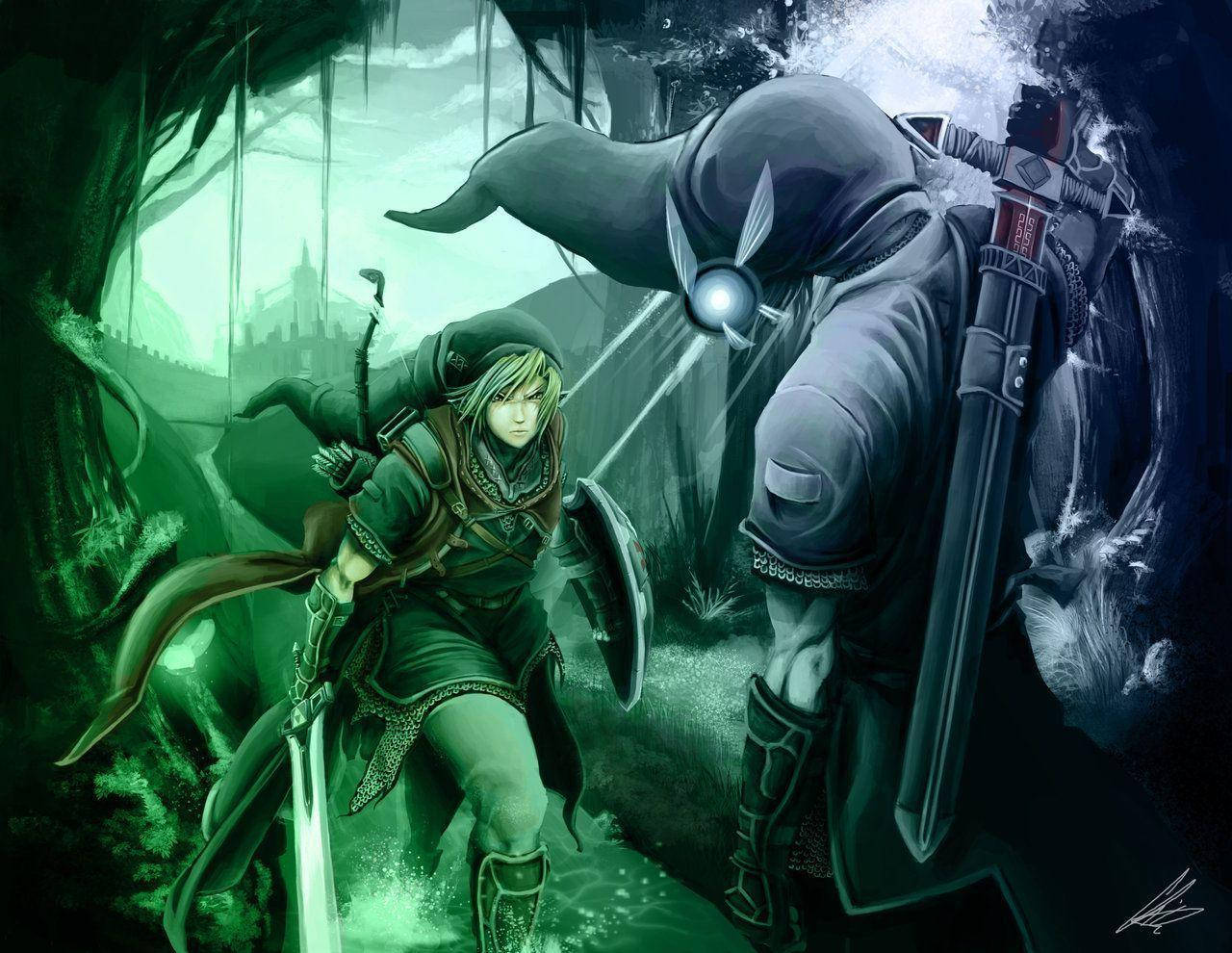 Link, Dark Link, sword and shield, HD Desktop Wallpaper