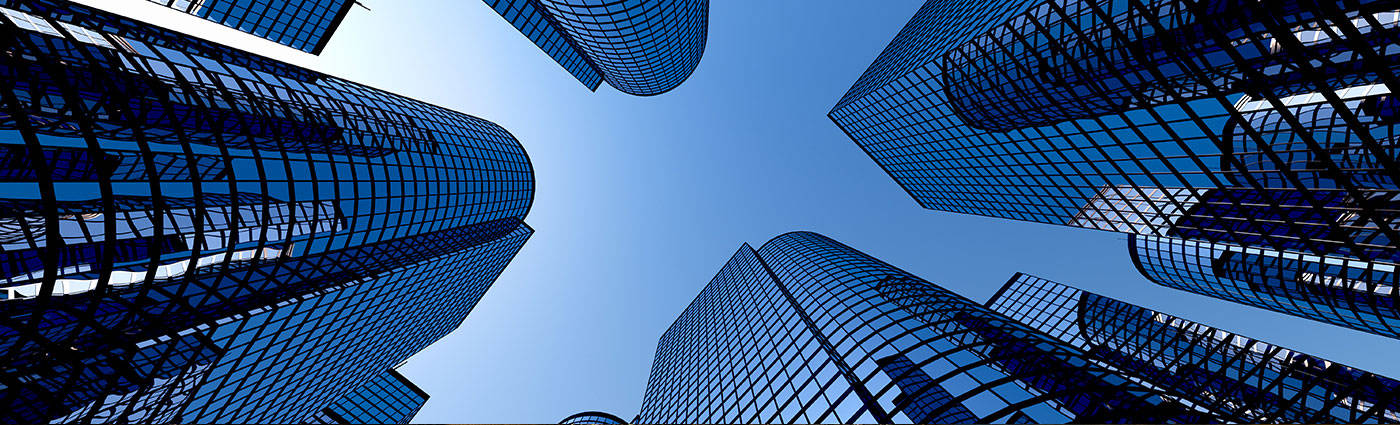skyscrapers, glass skyscrapers, clear blue sky, HD Desktop Wallpaper