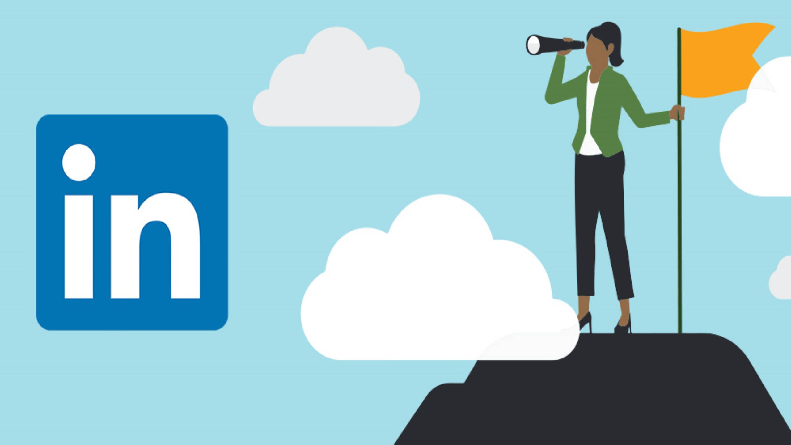 LinkedIn, mountain peak, flag, 2K Desktop Wallpaper